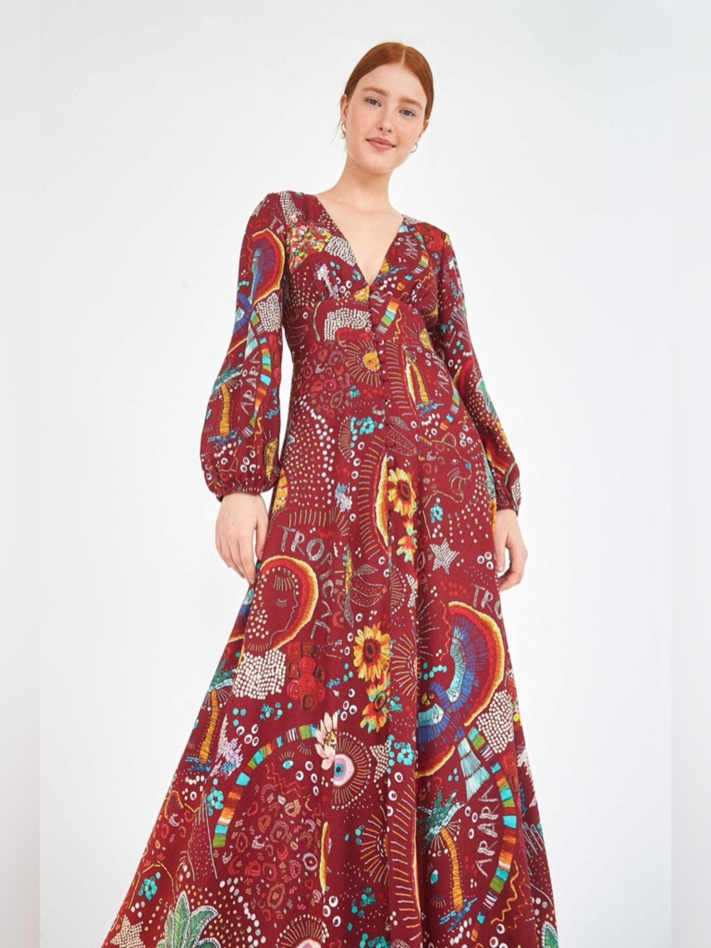 Farm Rio Burgundy Borogodo Maxi Dress